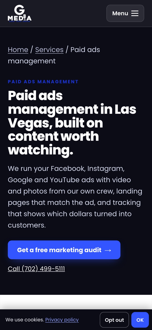 Paid ads management page on a phone