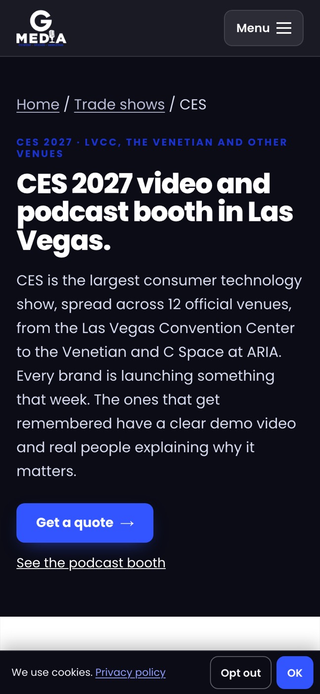 CES trade show page on a phone