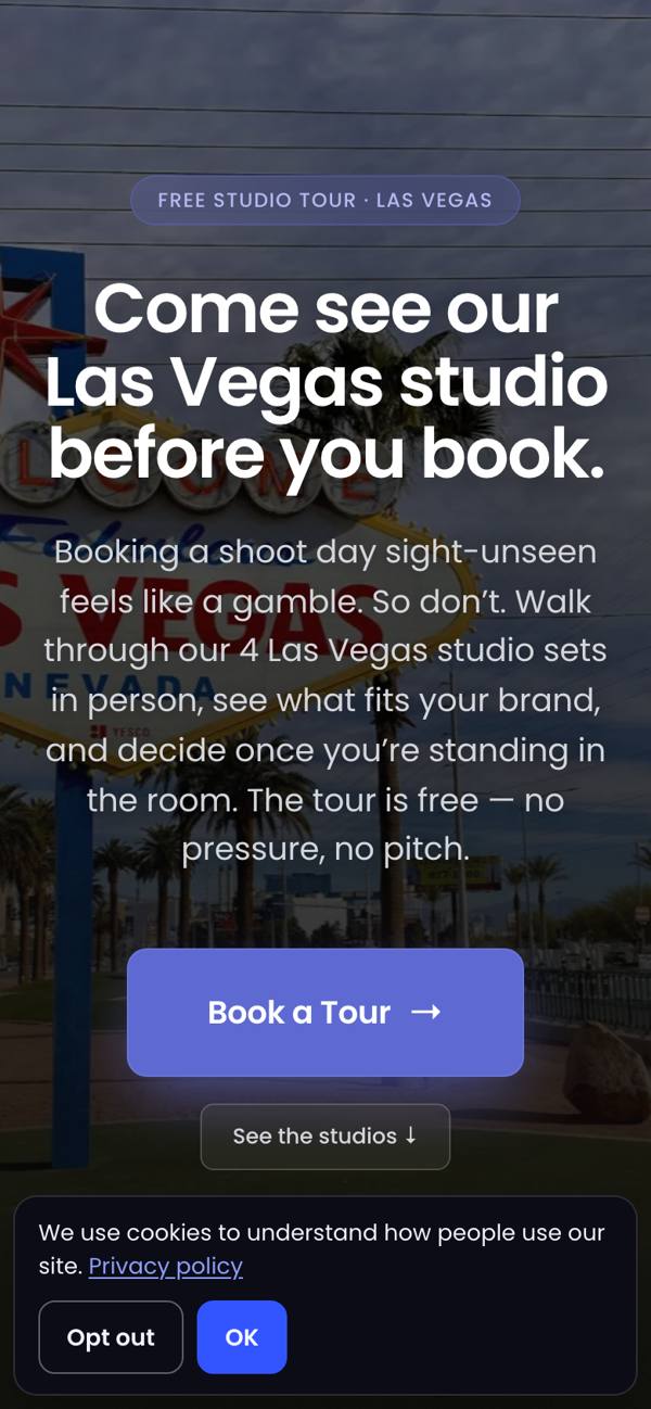 Studio tour page on mobile